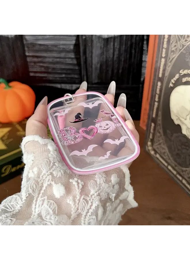 Pink Bat Pumpkin Head TPU Card Holder Keychain Slide Cover Halloween Gift - Image 4